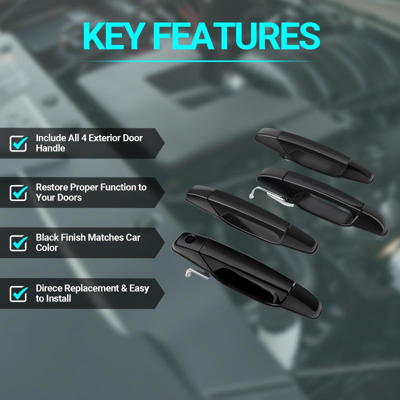 MNJWS Exterior Black Door Handle - Compatible with 2007-2013 Chevy Silverado, Suburban, Tahoe, Avalanche, GMC Sierra, Yukon, Cadillac Escalade Pickup Truck SUV - 4 PCS Front Rear Driver & Passenger Side - Image 4